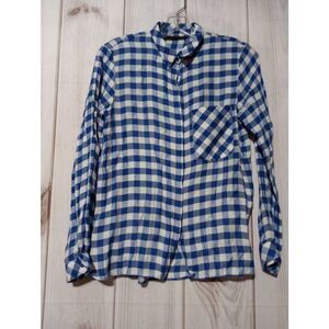 Zara Shirt Ladies Small Blue White Gingham Button Front Long Sleeve Light Weight
